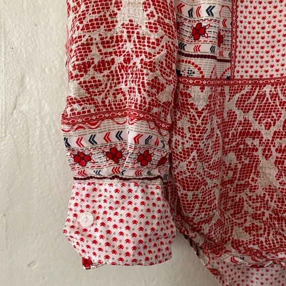 White Crow Red Patchwork Tie Front Blouse Button Down Shirt Women’s XS - Picture 8 of 10